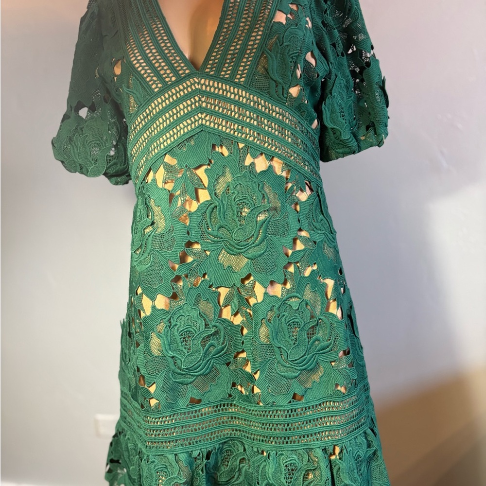 Adelyn Rae Adrian Crochet Emerald Green Lace Mini Dress Size Small